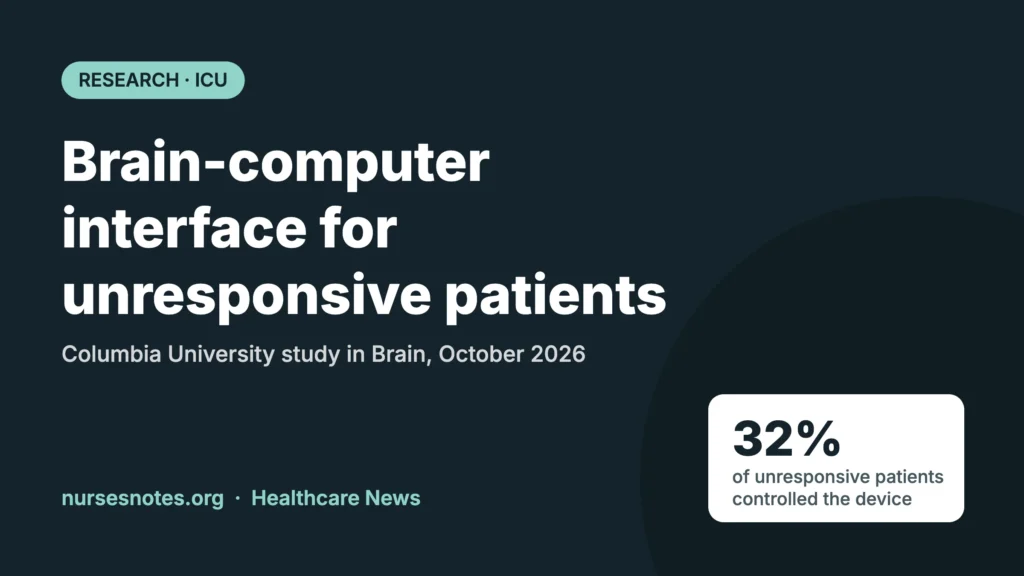 Brain-computer interface for unresponsive patients graphic showing 32% of ICU patients controlled the device