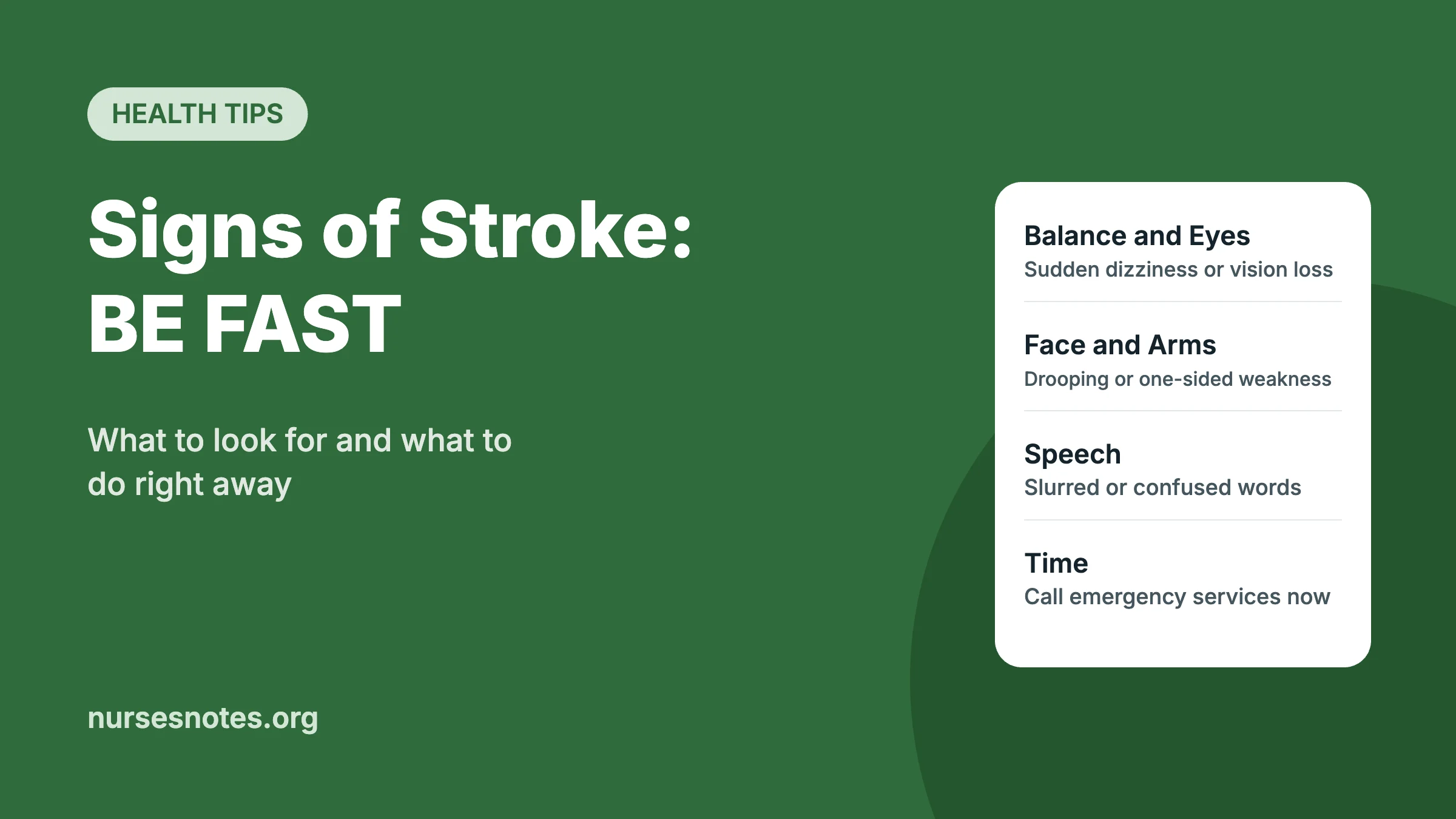 Signs of stroke featured image explaining the BE FAST test: balance, eyes, face, arms, speech, and time